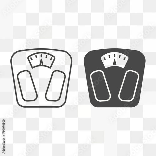 Two icons of a bathroom scale, one in outline and one solid black, against a transparent background
