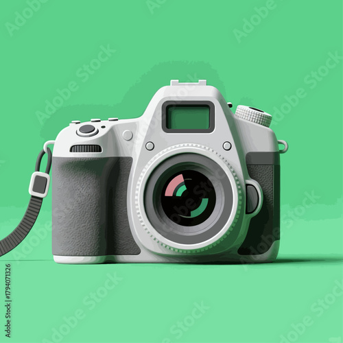 White camera illustration, minimal isolated design on green background