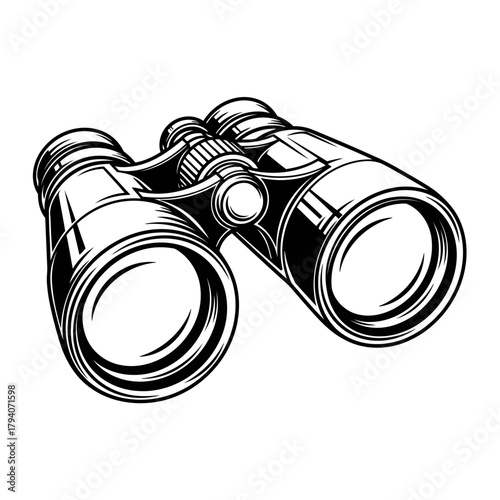 A detailed illustration of vintage binoculars, isolated on a, perfect for exploration and observation themes