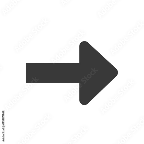 A simple dark gray right arrow symbol isolated on a, indicating direction or forward movement
