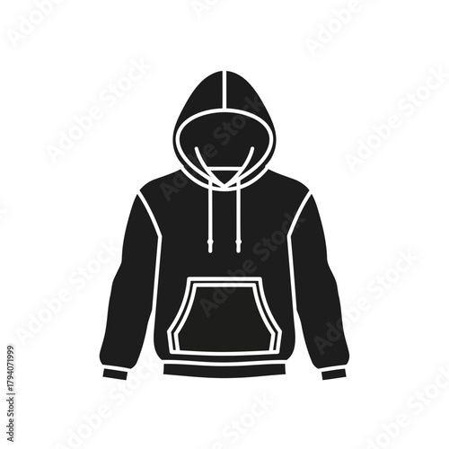 Black hoodie with hood up and pocket