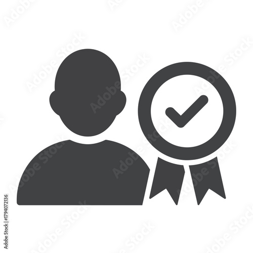 Silhouette of a person with a verified badge icon, symbolizing achievement and recognition