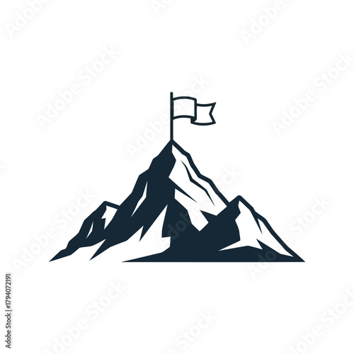 Mountain peak with flag on top, symbolizing achievement and success