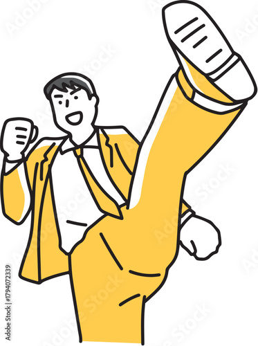 元気よく蹴り上げる男性社員