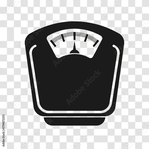 Black silhouette of a bathroom scale with a dial indicator, representing weight and health