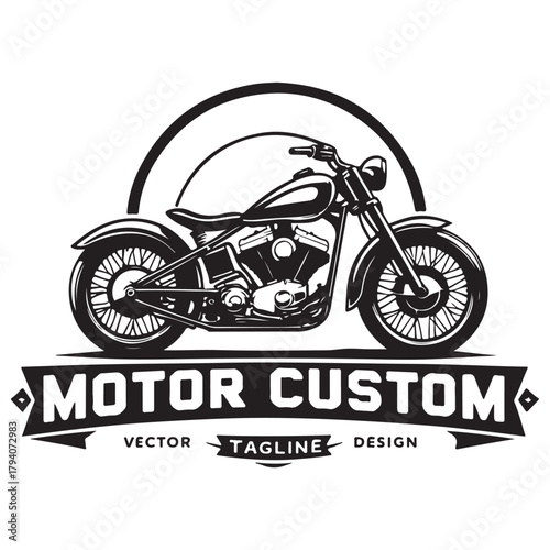 Vintage Black White Motorcycle Design Banner Arch Illustration