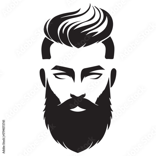 Minimalist Bearded Man Head Icon with Modern Hairstyle Black White