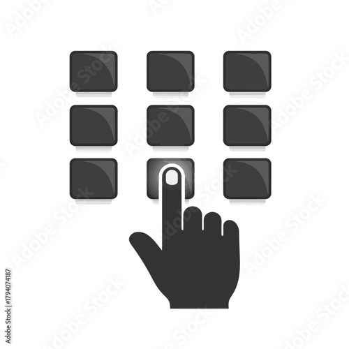Finger pressing a button on a keypad, concept of security and access