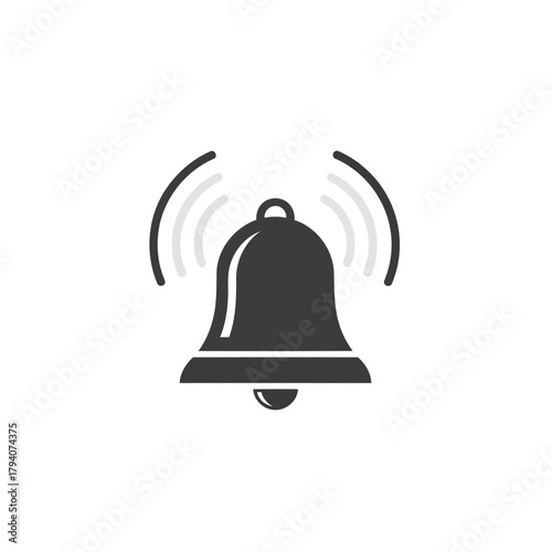 A black bell icon with sound waves emanating from it, isolated on a