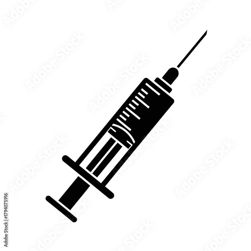Black silhouette of a medical syringe with needle
