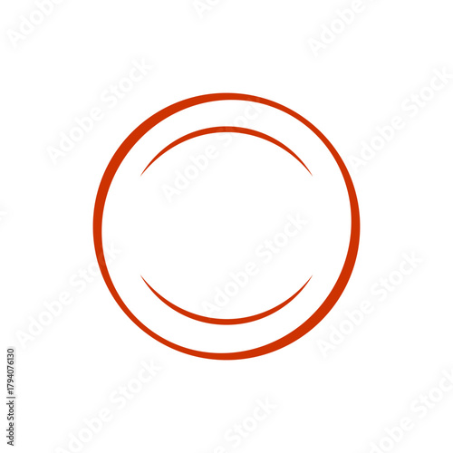 A minimalist abstract red oval shape with two internal arcs on a clean white background, creating a modern graphic design.