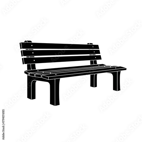 A simple black silhouette of a park bench isolated on a