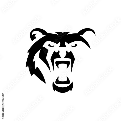 Wallpaper Mural Stylized black and white illustration of a roaring bear head with an aggressive expression and open mouth showing teeth. Torontodigital.ca