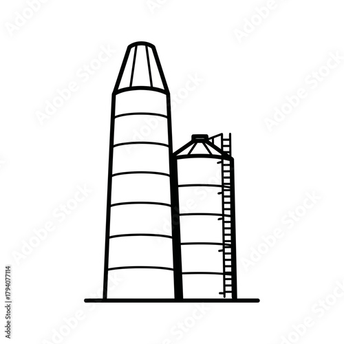 Illustration of two agricultural silos, one tall and one short