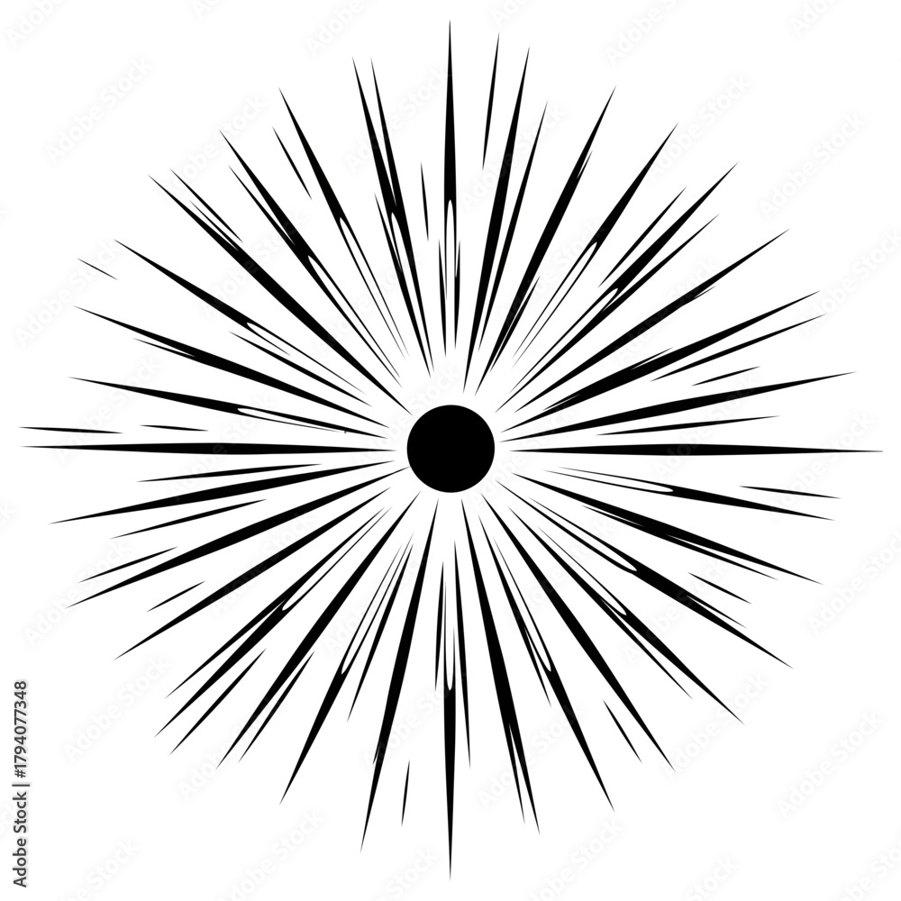 Fototapeta premium Abstract black starburst explosion radiating from a central black circle