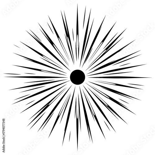 Abstract black starburst explosion radiating from a central black circle