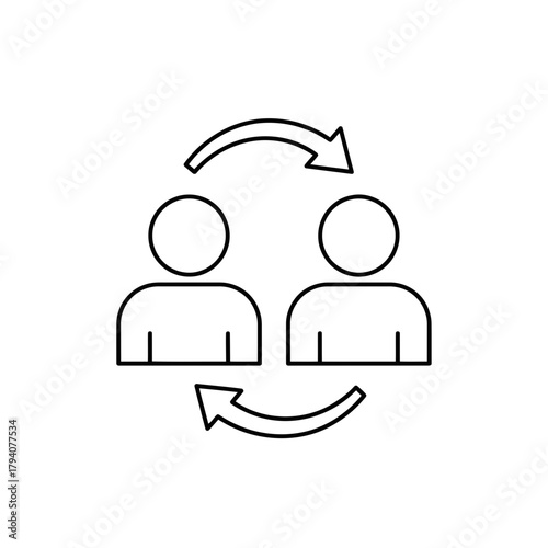 Two people icon with circular arrows symbolizing exchange, communication, or connection