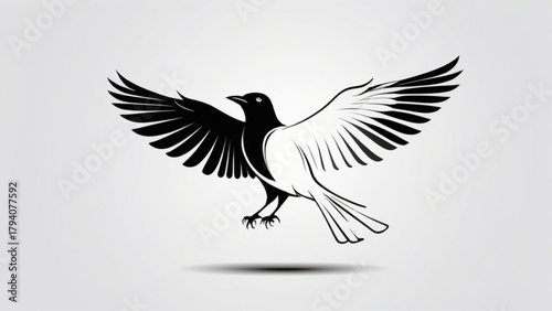 Black flying bird silhouette vector illustration with wings, symbolizing peace and nature
