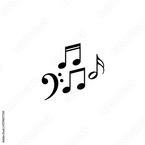 Musical notes and bass clef symbol