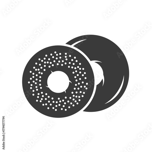 Two dark bagels with seeds, one in front of the other, graphic illustration