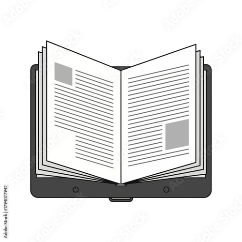 Open book on a tablet screen, representing digital reading and online education