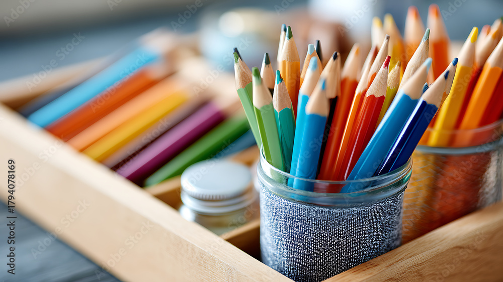 Obraz premium organized student space filled with pens, pencils, and essentials, showcasing preparation for back-to-school learning