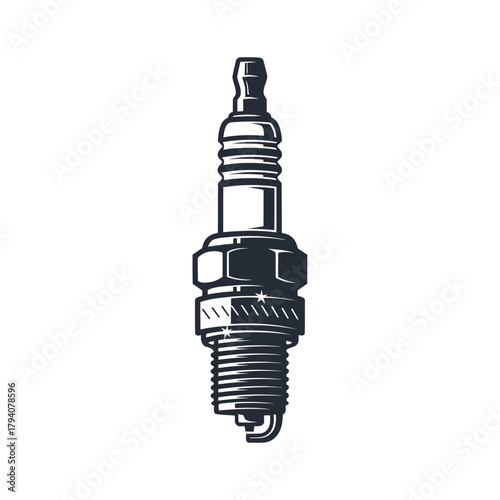 Closeup illustration of a single spark plug, , automotive part for engine ignition system