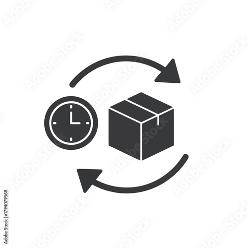 Icon representing delivery time and logistics with a clock and a package