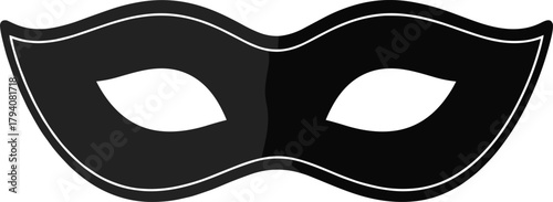Black elegant masquerade mask vector illustration with smooth curved design for carnival, costume party, fashion, and decorative artwork.