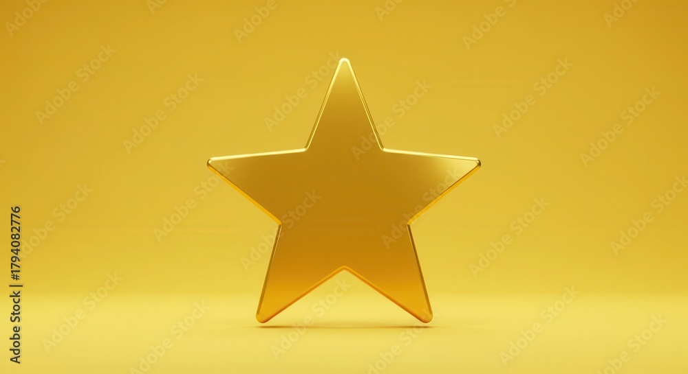 Obraz premium Three dimensional golden five point shape centered against a solid yellow background