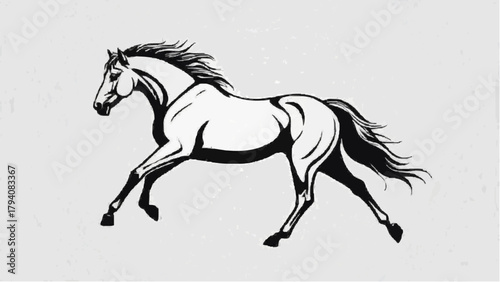 Black horse vector silhouette illustration of a running wild mustang stallion