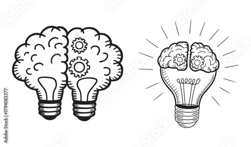 Brain and light bulb illustration representing creative thinking and innovative ideas vector design for business and education concepts