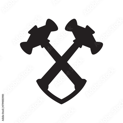 Mountain Crossed Hammer Logo Showing Endurance Ambition and Human Strength