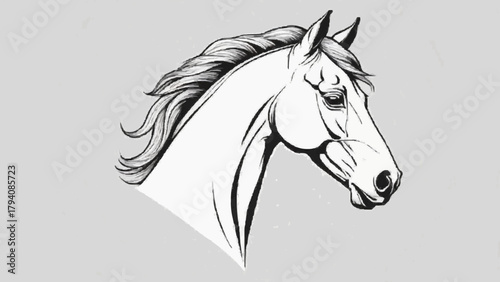 Horse head vector illustration of wild stallion silhouette with mane on a white background