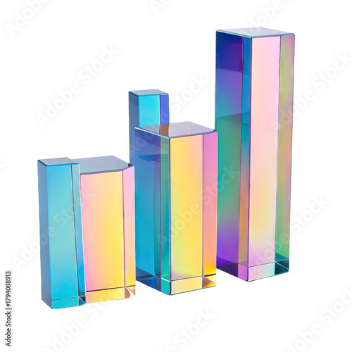 Iridescent bars stacked in ascending height order