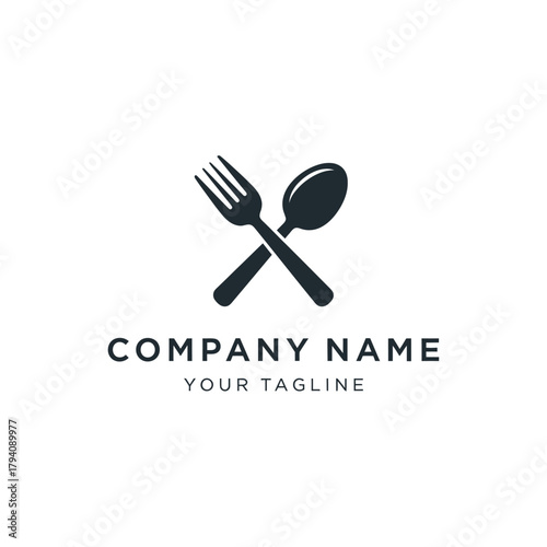Crossed Fork and Spoon Logo Design for Food Business.