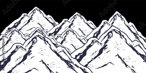 Modern sand textured mountain background. Spray painted mountain landscape. Isolated on black and white background. Can be used for prints, posters, covers and banners. eps 10