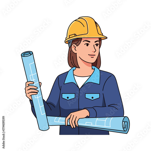 Woman Engineer Smiling with Blueprint in Hand, a Construction Professional