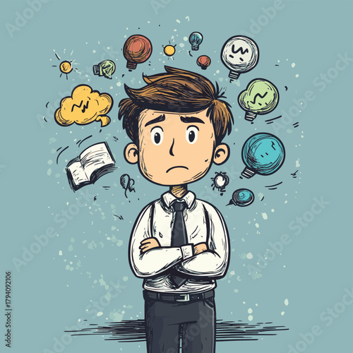 Composite image of thinking businessman doodle   , vector style simple color