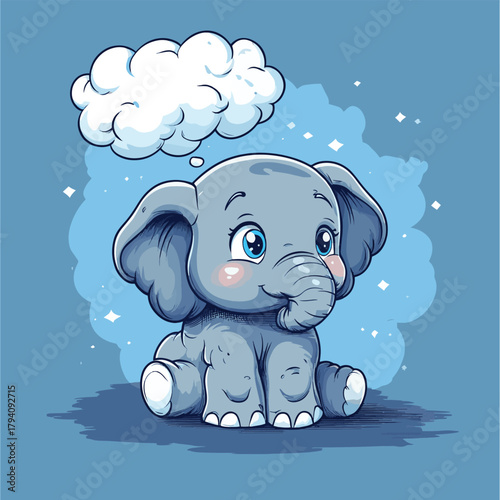 cartoon circus elephant with thought bubble   , vector style simple color