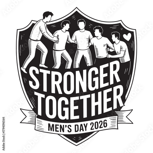 Stronger together vector illustration for Mens Day 2026 a unity concept with diverse men perfect for posters and social media campaigns