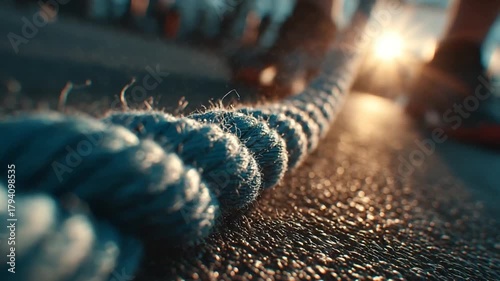Close-up of exercise rope during sunset workout session