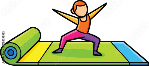 Person Practicing Yoga Warrior Pose on a Colorful Mat in a Studio