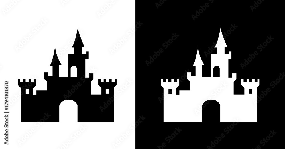 Obraz premium black and white illustration of castle icon