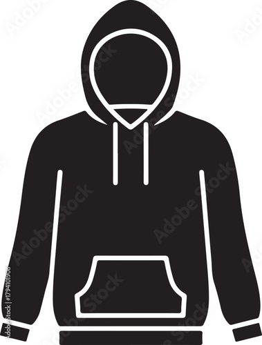 Black Hoodie Silhouette Vector: Casual Wear Icon

Sweatshirt with Hood Graphic: Urban Streetwear Clothing

Minimalist Hoodie Icon: Apparel Fashion Outline