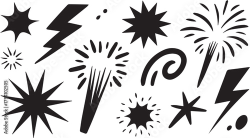 Line speed cartoon effect, boom explosive motion line element set. Comic boom burst, explosive smoke, Hand drawn sketch doodle action effect. Vector 
