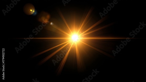 Bright golden light beams shining on a dark background, creating a lens flare effect