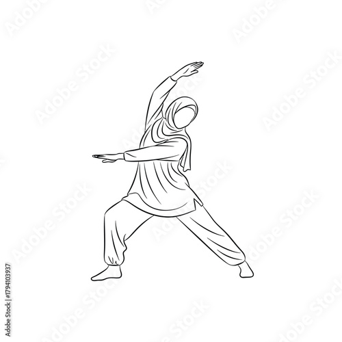 Woman in hijab stretching and exercising isolated on white background