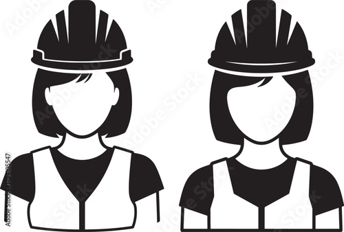 Two female construction workers silhouette