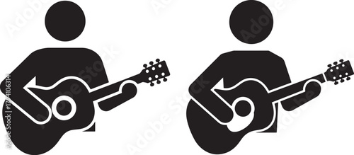 Two musicians playing guitar silhouette